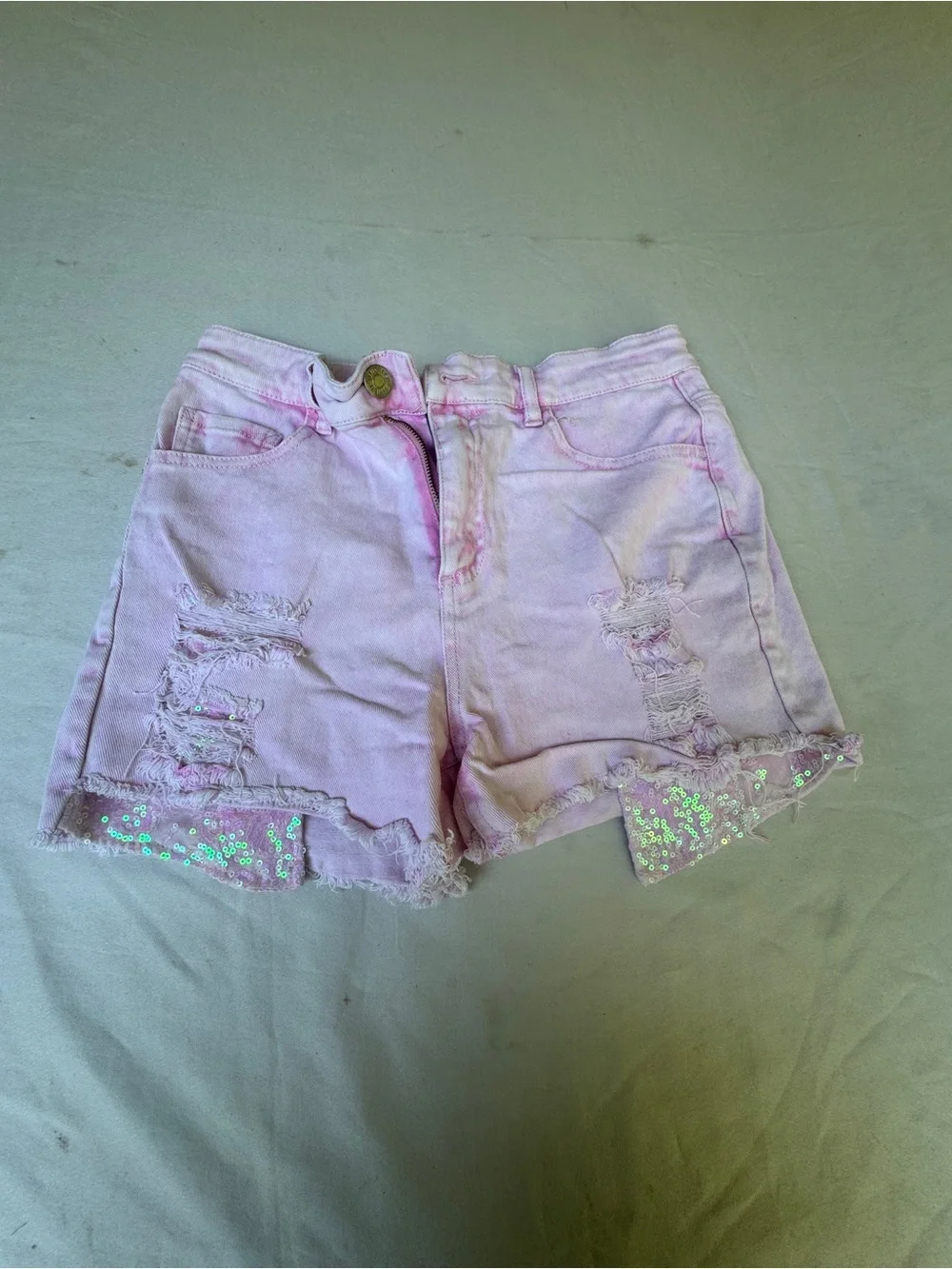 Justice Barbie Pink distress shimmer cutoff shorts Girls size 16